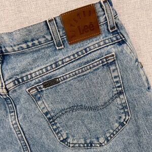 VTG Y2K Lee Riveted Straight Leg Jeans Men 36x32 Light Wash Blue Denim Retro USA